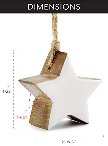 Auldhome Farmhouse Star Ornaments (12-Pack, White); Wood With White Enamel 2-Inch Star Christmas Decorations, Retro Vintage Enamelware Style #TOP5