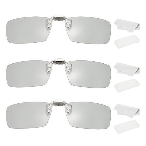 sourcing map Juego de 3 gafas polarizadas 3D con clip, marcos cuadrados pasivos de gafas de visualización 3D con funda de vidrio y paño para gafas para imagen MAXimum, películas, teatro, juegos, TV