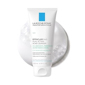 La Roche-Posay Effaclar Dual Acne Face Wash With 4% Benzoyl Peroxide & LHA Exfoliant, Acne Treatment Help Clear & Prevent Blemishes, Paraben Free & Oil Free Wash, 6.76 Fl Oz