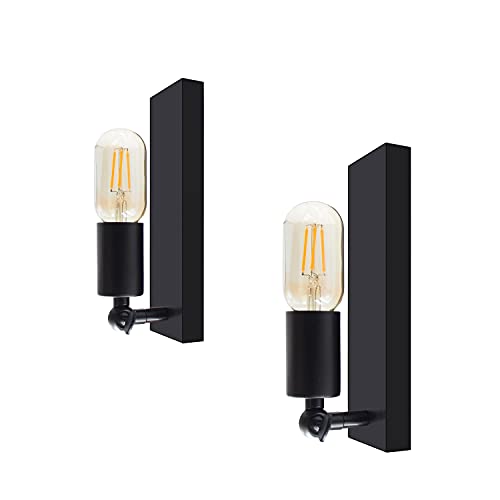 Lamparas De Pared Lámpara de Pared,2 Piezas Apliques de Pared Vintage E27 Interior Lámpara de Metal Negra Ajustable 240 °, Adecuada Para...
