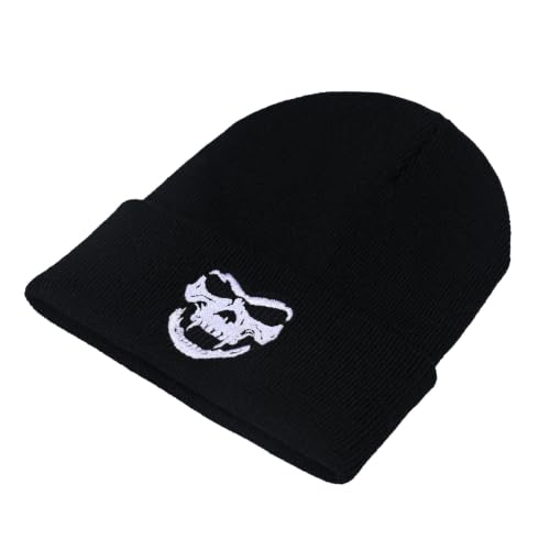 Image of Embroidered Skeleton Beanie Hat Winter Stretch Knit Skull Cap for Men Women