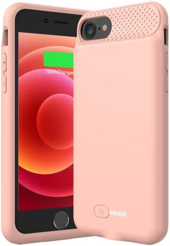 BOPPS Battery Case for iPhone 8/7/6s/6/SE/SE 2022, Powerful 6000mAh Ultra Slim iPhone Charging Case 360°Protection Rechargeable Extended Battery Pack Charger Case for iPhone 8/7/6s/6/SE-4.7" Pink