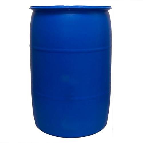 Bushman 55 Gallon Plastic Drum Tight Head HDPE Barrel for Water Chemical or Oil Storage Stackable Industrial with Closed Lid Blue