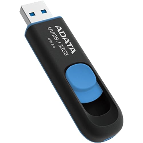 ADATA UV128 32GB USB 3.0 Retractable Capless Flash Drive, Blue (AUV128-32G-RBE)