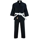 JAGUAR PRO GEAR - Essential Light Weight Karate Uniform Gi With White Belt- Kids Adults Unisex - WKF Approved (Black, 0000)