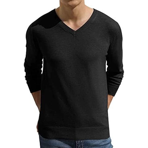 Sailwind Mens V Neck Jumper Classic Jumpers Knitted Sweater Soft Touch Knitwear Lightweight Winter Autumn Pullover (Black, XL) Cover