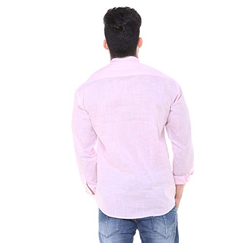 Image of Men's Linen Chinese Collar Full Sleeve Plus Size Short Kurta