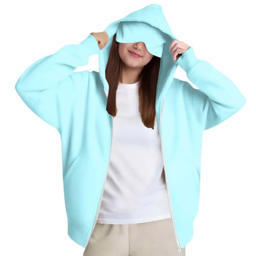 Girls Hoodies with Built in Eye Mask Fleece Lined Oversized Zip Up Sweatshrits Comfy Casual Jackets with Pockets2