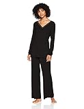 Natori Women's Feathers Knit Long Sleeve PJ, Black, Large