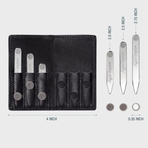 Assorted Power Stays Magnetic Collar Stays Travel Set By Würkin Stiffs | Black Leather Wallet Case | Gift For Men | As Seen On Shark Tank #TOP1