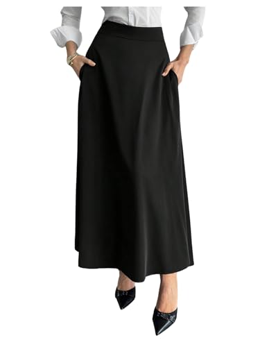 Verdusa Women's Elegant A Line Maxi Skirt High Waisted Flowy Skirt with Pockets