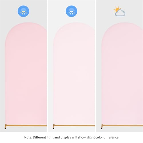 Image of SoarDream Pink Wedding Arch Backdrop Cover 6.6FT Spandex Fitted Pink Wedding Arch Covers Round Top Chiara Arches Backdrop Cover Fabric for Baby Shower Balloon Party Decoration