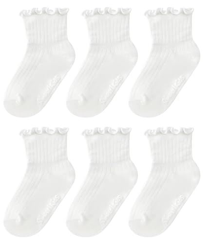 Simply Kids Toddler Ruffle Socks with Grips for Baby Girls (6 Pairs), 6 Months to 7 Years
