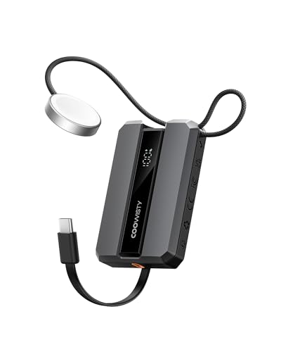 Coowisty Batería Externa para Cable USB C Integrado PowerBank 10000mAh 20W PD Cargador portátil de Carga rápida para iPhone, Compatible con Apple Watch Series 9/8/7/6/Se/5/4/3/2, iPhone15