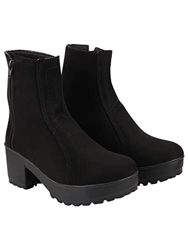 Image of Shoetopia Women's Block Heel Ankle Boots | Stylish Zip Closure Suede Finish Boots for Casual & Party Footwear