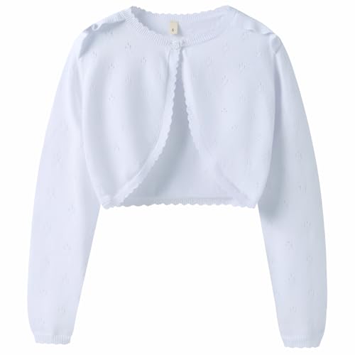 Image of Girls Long Sleeve Cardigan Kids Button Closure Knitted Bolero Shrug Girls Sweaters Tops
