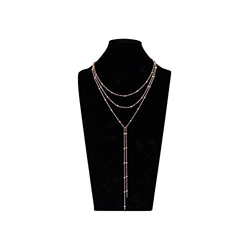 MOLOCH Layer Choker Long Chain Tassel Pendant Necklace for Women Girls Handmade Bead Station y Necklace Charm Chain Jewelry Necklace (Rose Gold)