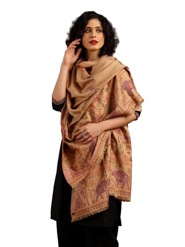 Image of tweedle Women's Ethnic Mahotsav Design Zari Shawl, Faux Wool Stole /Scarf for Ladies, Size - 40 x 80 inches