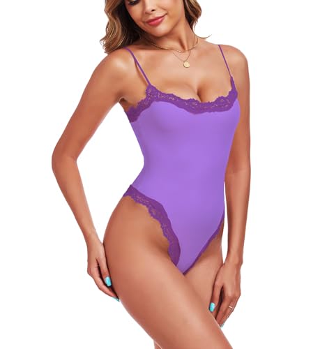 Image of Women's Lace Bodysuit Square Neck Body Suits Sexy Backless Thong Cami Shaperwear Spaghetti Strap Sleeveless Top