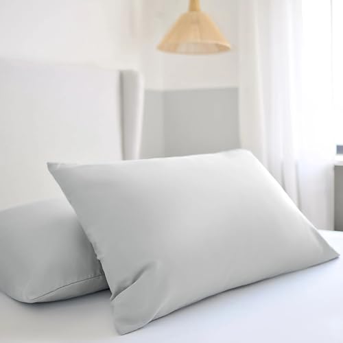 Night Lark Pillowcase Pair Plain Dye Collection – Super Soft Touch Pillow Covers with Microfibre Covers, Luxury Bedding, Machine Washable, Standard Size – Nordic Mist Grey
