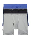 Calvin Klein Men's Underwear Microfiber Stretch 3 Pack Boxer Brief, Black/Cobalt Water/Grey Heather, Medium