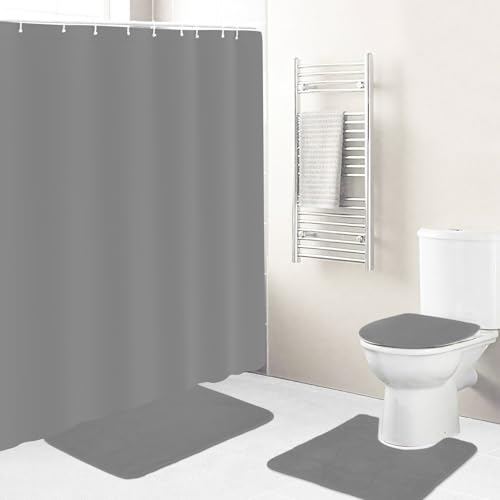 Icegrey 4PCS Family Shower Curtain Sets with Non-Slip Rug, T
