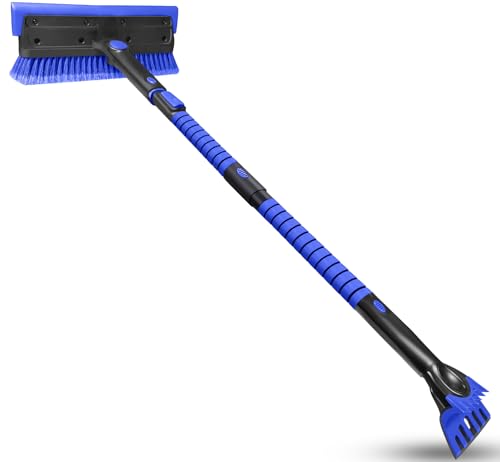 SEAAES 56 Inch Truck Snow Brush Scraper Long Handle, Heavy Duty Extendable Snow Broom for SUV, Windshield Ice Scraper with Foam Grip for Car Automobile Vehicle Window - Blue