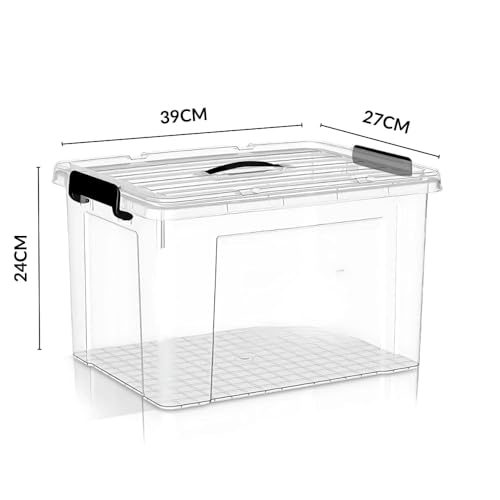 Image of Ash & Roh Plastic Storage Box /Bin /Container with Locking Lid - Sturdy and Versatile Home Organizer, Available in Multiple Size. (1, HEAVY TRANSPARENT, (MEDIUM-39 X 27 X 24CM))