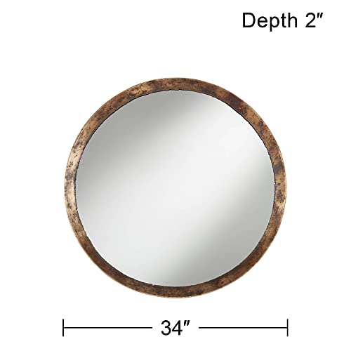 Uttermost Tortin Round Vanity Decorative Wall Mirror Rustic Vintage Multi-Tonal Hammered Jagged Metal Frame 34" Wide Decor For Bathroom Bedroom Living Room Home House Office Entryway #TOP4