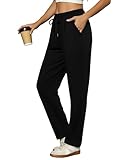 Litherday Jogging Femme Pantalon de Sport en Coton avec Taille Élastiqu pour Running Fitness Training Noir M