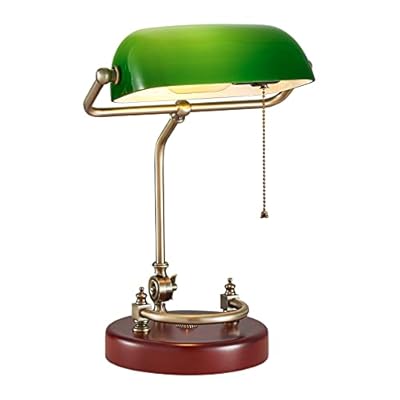 Bankers Lamp, Traditional Green Desk Lamp with Solid Birch Wood Base, Green Glass Antique Library Lamp with Pull Chain Switch, Plug in Vintage Bankers Desk Lamp for Office, Study Room ?E26 Socket?