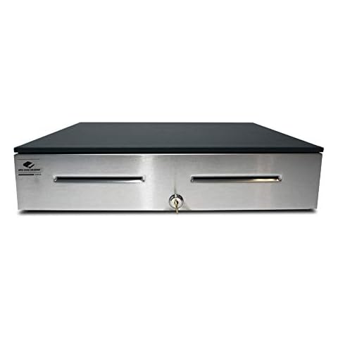 APG Heavy Duty 18" Cash Drawer | Series 4000 JD320-1-BL1816-C | Stainless-Steel-Front Cash Drawer | MultiPRO 320 Interface with CD-101A Cable | 24V | 5x5 | 18" x 4.2" x 16.7" | Black Cover
