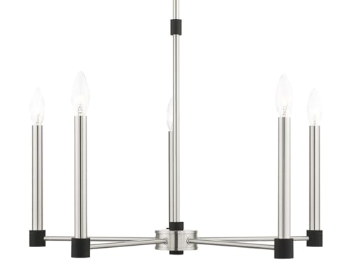 Image of Livex Lighting 46885-91 5 Light Brushed Nickel with Black Accents Chandelier