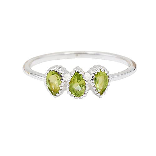 Bague péridot femme argent 925 anneau trilogie fin et tendance pierre de naissance août
