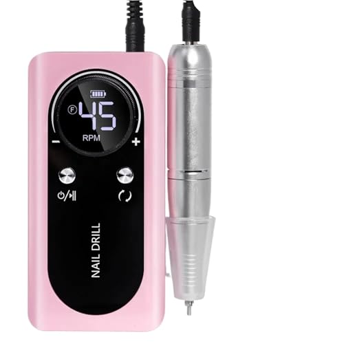 Taladro de uñas eléctrico portátil profesional de 45000 RPM, recargable, de bajo ruido, for salón de manicura.(Pink)