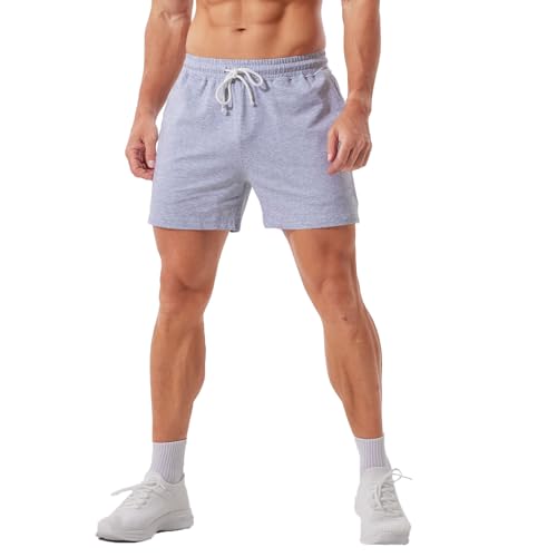 Jeixopu Mens 5" Athletic Workout Shorts Cotton Casual Shorts Elastic Waist Joggers Sports Gym Sweat Shorts (Light Gray-M) - image 8