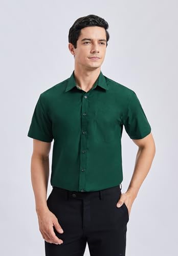 Enlision Mens Short Sleeve Dress Shirts Solid Color Regular Fit Shirt Casual Button Down Business Shirts with Pocket2