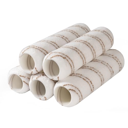 Mister Rui 9 Inch Paint Roller Covers, 5 Pack Most Popular for Home Renovation, 3/8 Inch High-Density Microfiber, Washable