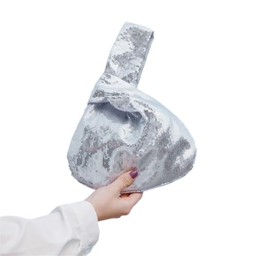 ZPFDSG Wrist Knot Bag Ladies Fashion Reversible Sequin Handbag Sleeve Knot Pouch Party Evening Clutch Purse Trendy Girls Glitter Wrist Knot Bag(Silver)