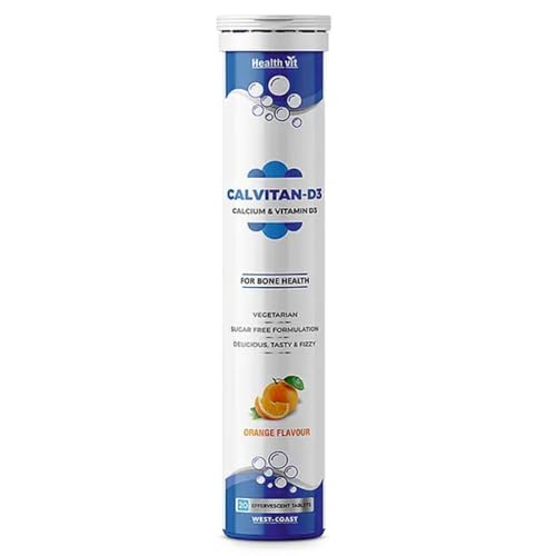 Healthvit Calvitan-D3 Calcium 500mg & Vitamin D3 400 IU for Bone Health 20 Effervescent Tablets (Orange)