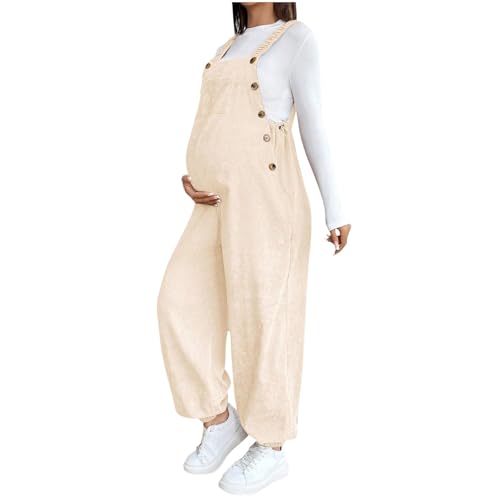 Monos de Pana de Maternidad para Mujer,Monos Sin Mangas con Cintura Elástica Holgados de Pierna Ancha Jumpsuit Moda Casual Petos Embarazo Casual Pantalones Color Sólido Rompers con Bolsillo