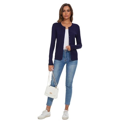 Women's Crew Neck Button Down Casual Long Sleeve Knit Cardigan Sweater2