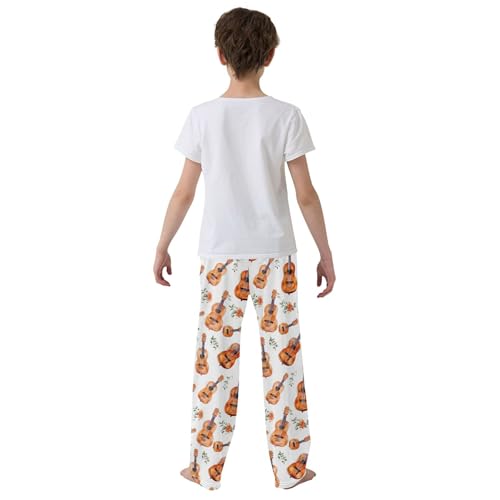 Guitar Flower Long Pajama Pants Elastic Waist PJ Bottoms with Pockets S A1111944
