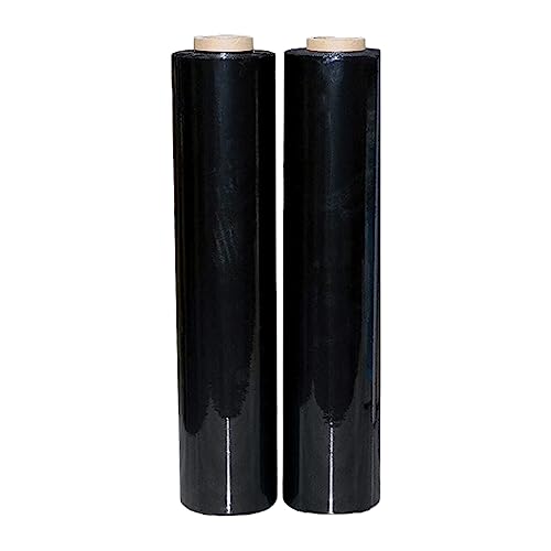 JeeJaan 2 Rolls Black Pallet Wrap 400mm x 250m Non-Extended 20mu - Strong Stretch Shrink Cling Film - Ideal for Wrapping - Warehouse Moving House & Furniture
