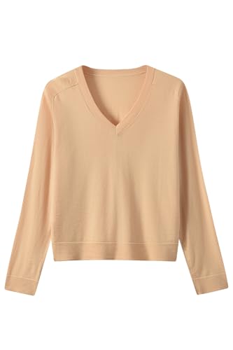 Women's Merino Wool Sweater Casual Lightweight V-Neck Raglan Sleeve Top Pullover