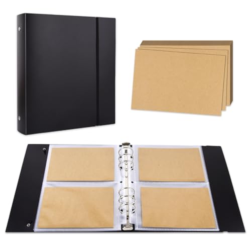 E-WEICHEN Carpeta de almacenamiento de álbum A5 y 10 páginas, 40 bolsillos, 50 postales en blanco de 5.7 x 3.5 pulgadas, piel de vacuno A5 40