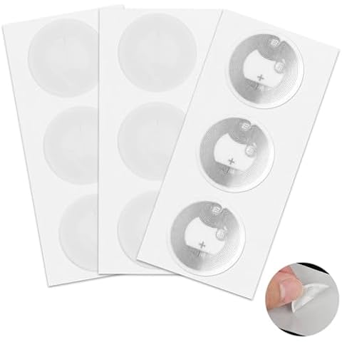 DSLSQD 50 Pieces NFC Tags, 1 Inch Round NFC Stickers 215 Chip NFC Tags Sticker Blank Rewritable NFC Cards with Adhesive Back Compatible with Android and NFC Enabled Mobile Phones Cover
