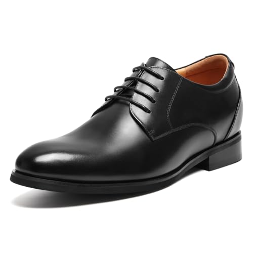 CHAMARIPA Chaussures d'affaires pour homme avec rehaussement intérieur invisible 7-9 cm Oxford/Derby/Brogue en cuir de veau véritable | Pour bureau et costume | Noir/marron | Tailles 37-46, 7 5 cm