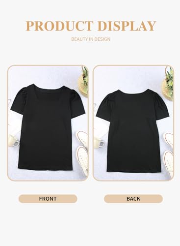 Eytino Plus Size Tops for Women Square Neck Puff Sleeve Summer Casual Loose Blouse Shirts(1X-5X)4