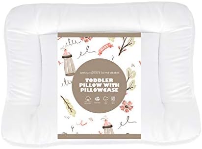 SPRINGSPIRIT Baby Toddler First Pillow, Cot Pillow with Pillowcase for Boys and Girls, 46 x 33cm, Breathable, Soft, 100% Natural Cotton Shell for Cot Bed, White